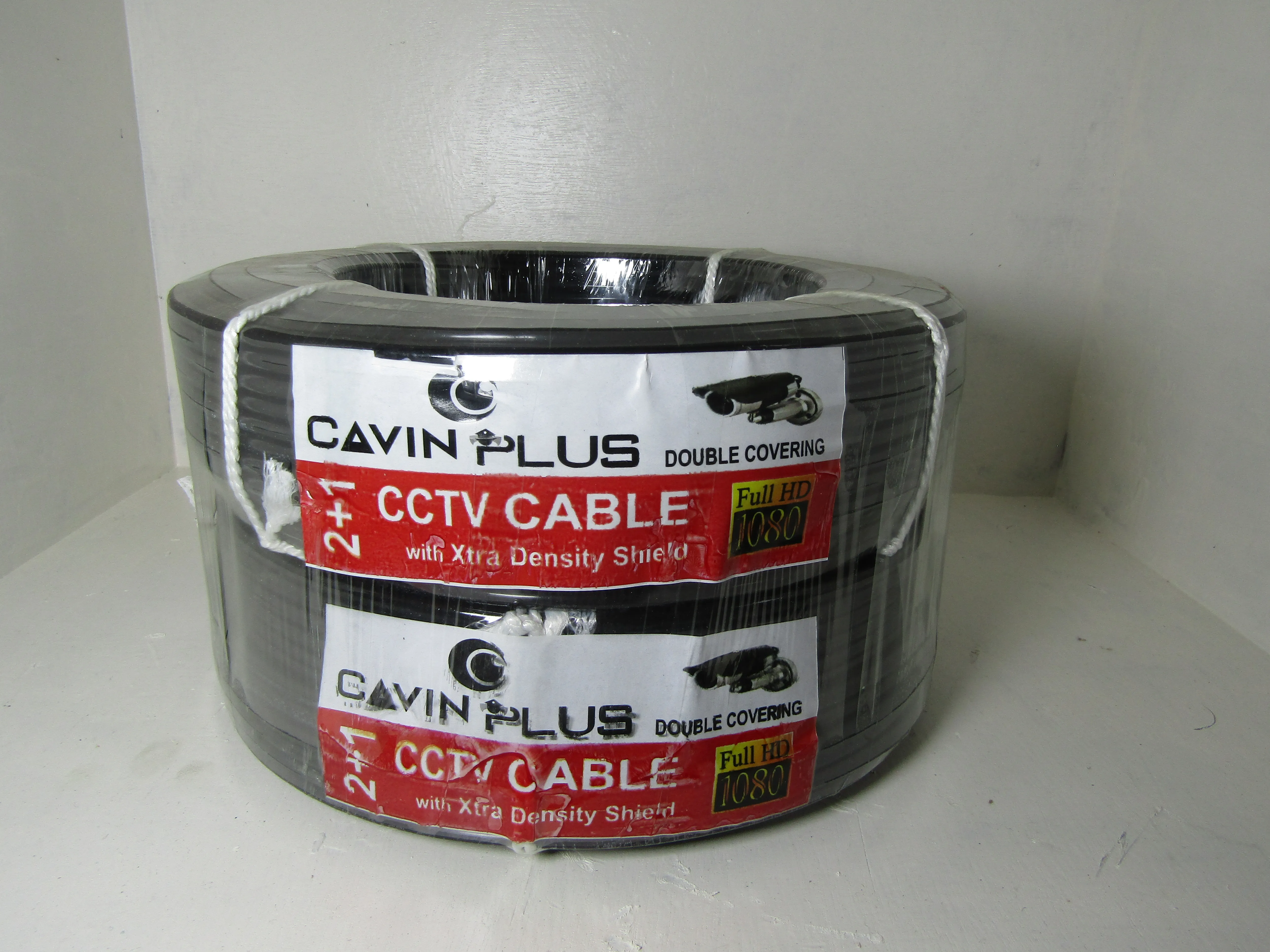 Cavin Plus 2+1 CCTV Outdoor Cable | 90 Meter Standard Length | Solid Bare Copper Conductor | LLDPE-PE Sheath | Weatherproof | Jet Black