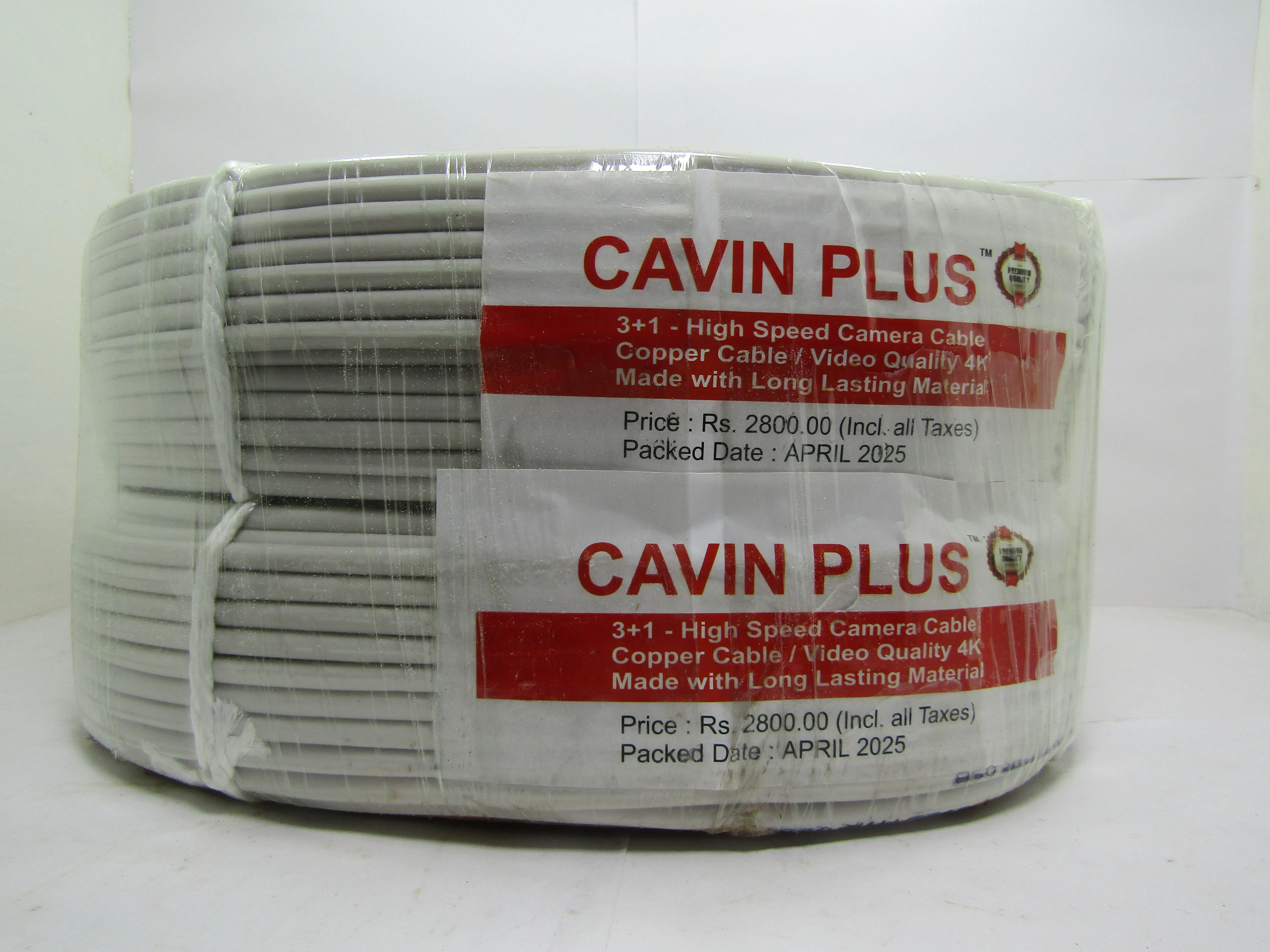 Cavin Plus Diamond 3+1 Coaxial Pure Copper CCTV Camera Cable (90 Meter) (White Color)